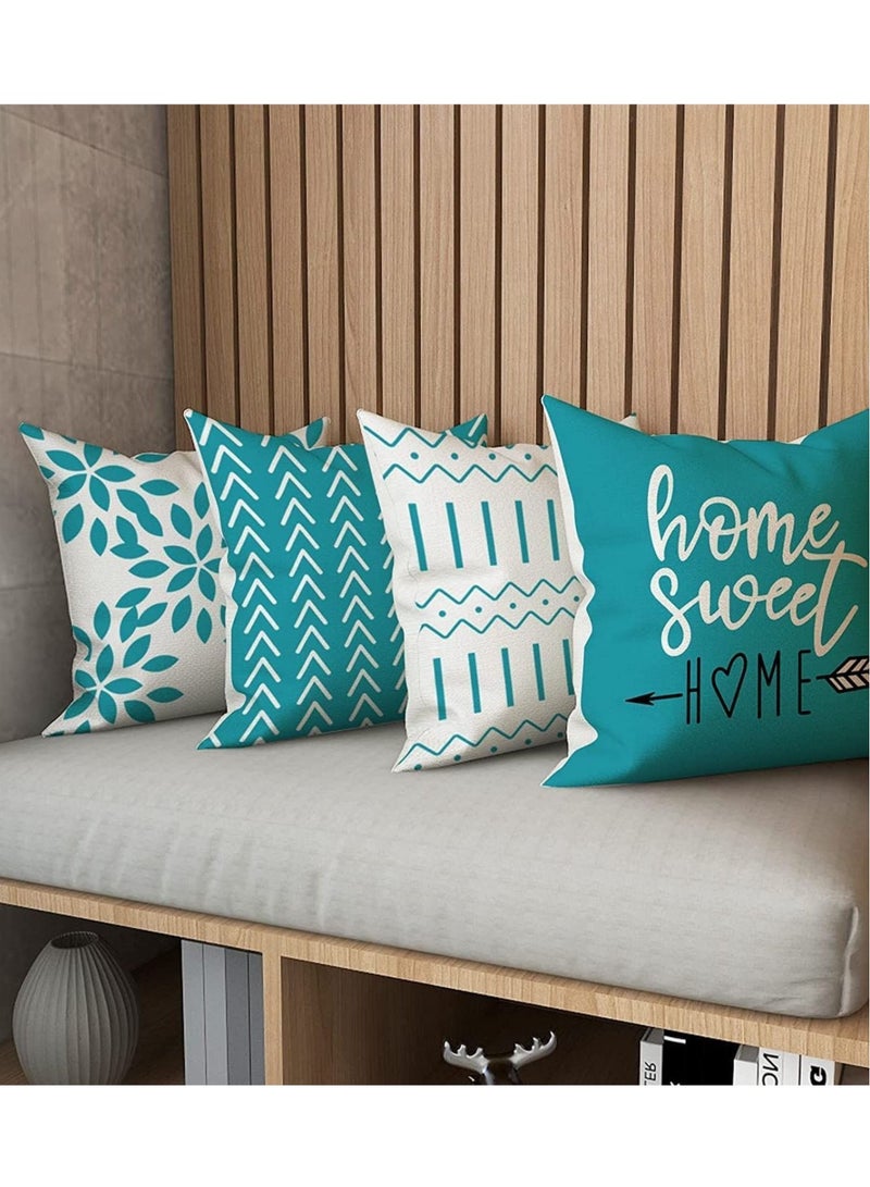 كابتن تيك Throw Pillow Cover Modern Sofa Decorative Pillow Covers 18x18 Set of 4 Outdoor Linen Fabric Pillow Case for Couch Bed Car Home Sofa Couch Decoration 45x45cm Aqua Blue - Image 5