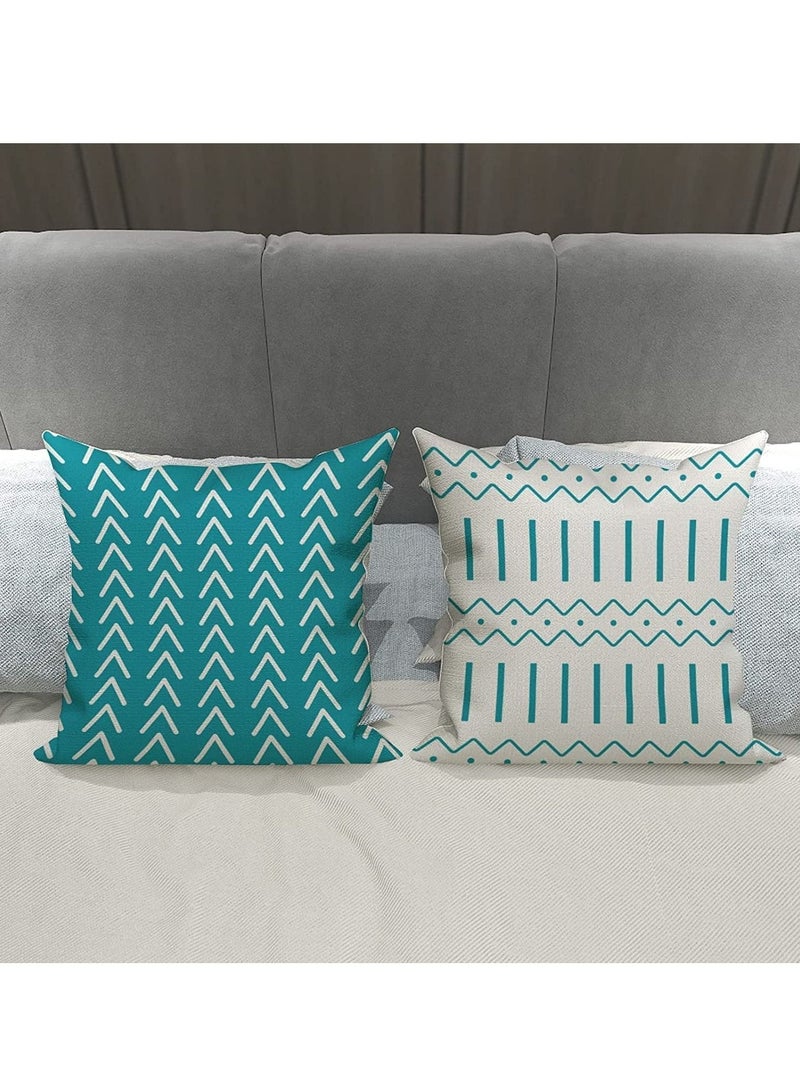كابتن تيك Throw Pillow Cover Modern Sofa Decorative Pillow Covers 18x18 Set of 4 Outdoor Linen Fabric Pillow Case for Couch Bed Car Home Sofa Couch Decoration 45x45cm Aqua Blue - Image 4