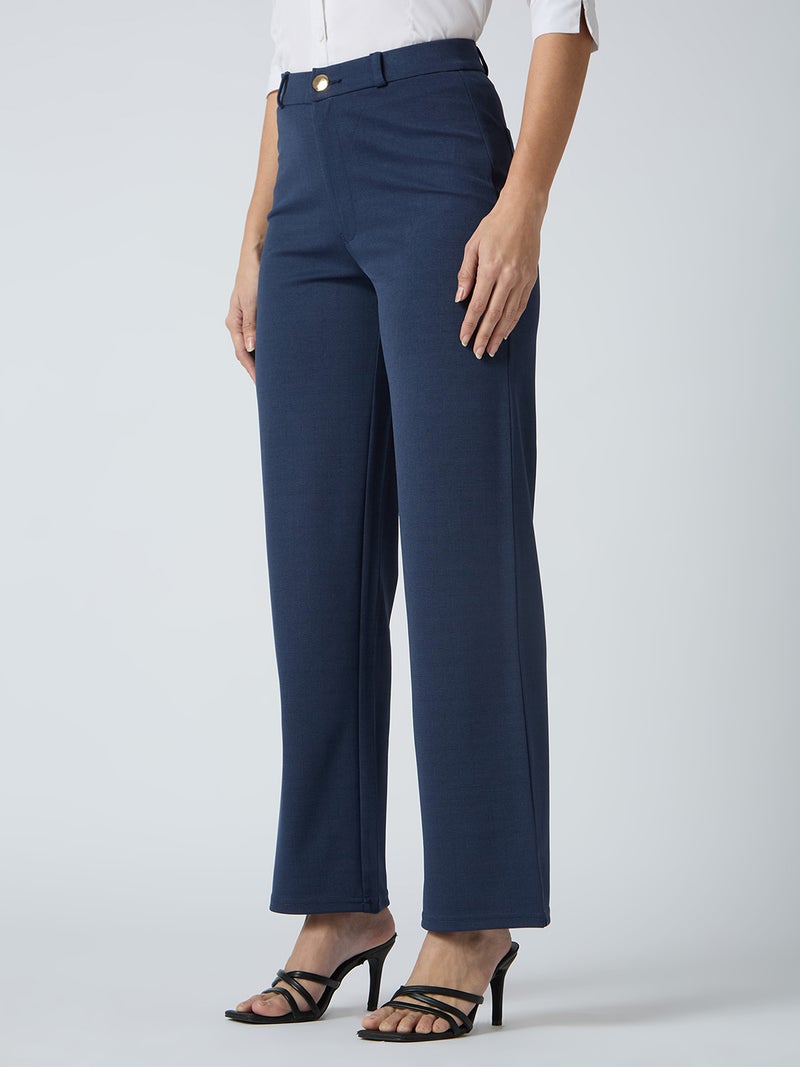globus Globus Women Self Checked Design Stretchable Mid-Rise Straight Fit Workwear Trousers  - Image 3