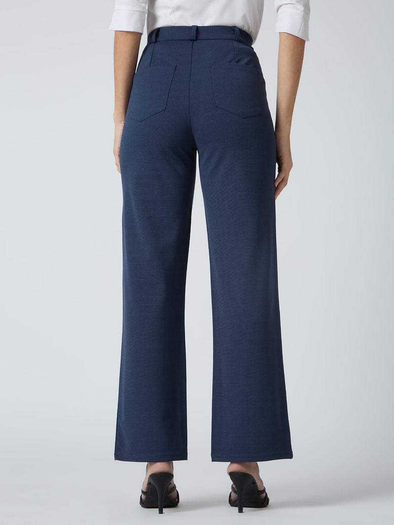 globus Globus Women Self Checked Design Stretchable Mid-Rise Straight Fit Workwear Trousers  - Image 5