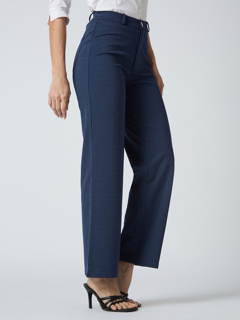 globus Globus Women Self Checked Design Stretchable Mid-Rise Straight Fit Workwear Trousers  - Image 4