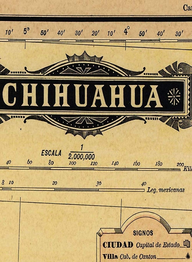خرائط Antiguos Estado Libre y Soberano de Chihuahua من Atlas Mexicano حوالي عام 1884 | ملصق مطبوع فني لتزيين الحائط العتيق | 24 × 24 بوصة (610 مم × 610 مم) - Image 2