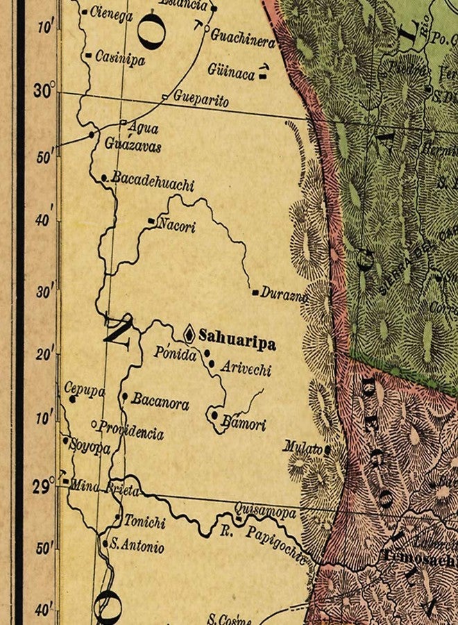 خرائط Antiguos Estado Libre y Soberano de Chihuahua من Atlas Mexicano حوالي عام 1884 | ملصق مطبوع فني لتزيين الحائط العتيق | 24 × 24 بوصة (610 مم × 610 مم) - Image 5