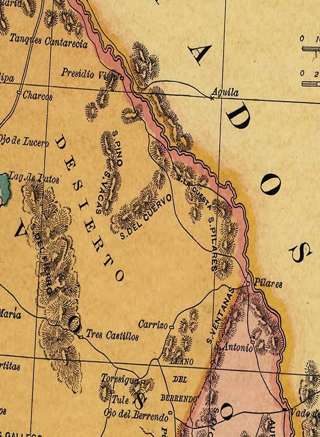 خرائط Antiguos Estado Libre y Soberano de Chihuahua من Atlas Mexicano حوالي عام 1884 | ملصق مطبوع فني لتزيين الحائط العتيق | 24 × 24 بوصة (610 مم × 610 مم) - Image 3