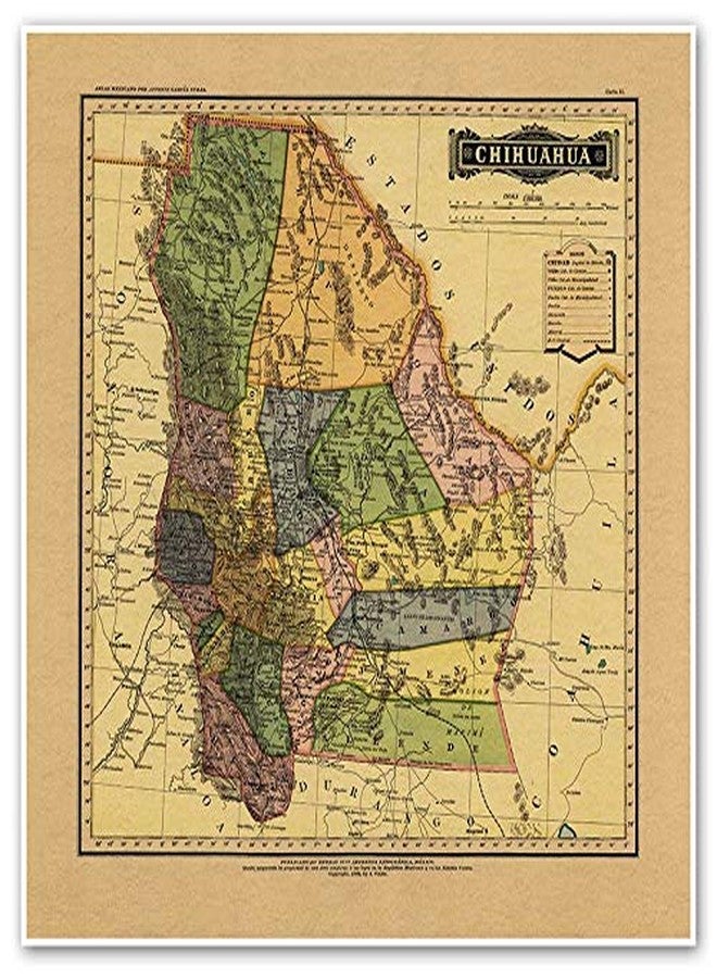 خرائط Antiguos Estado Libre y Soberano de Chihuahua من Atlas Mexicano حوالي عام 1884 | ملصق مطبوع فني لتزيين الحائط العتيق | 24 × 24 بوصة (610 مم × 610 مم) - Image 1
