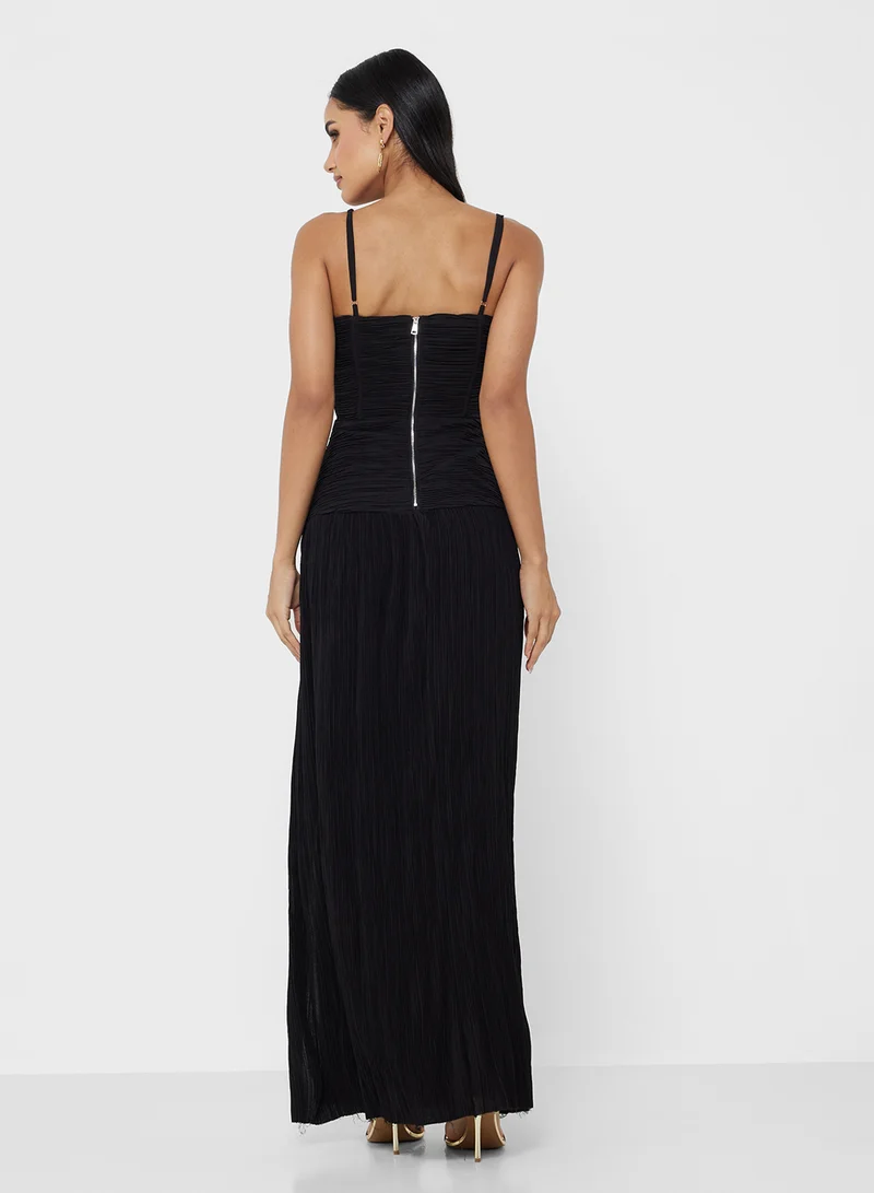 جينجر بوتيك Corset Bodice Ruched Dropwaist Dress with Slit
