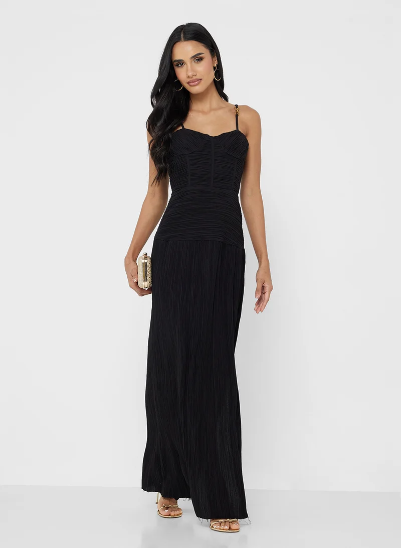 Ginger Boutique Corset Bodice Ruched Dropwaist Dress with Slit
