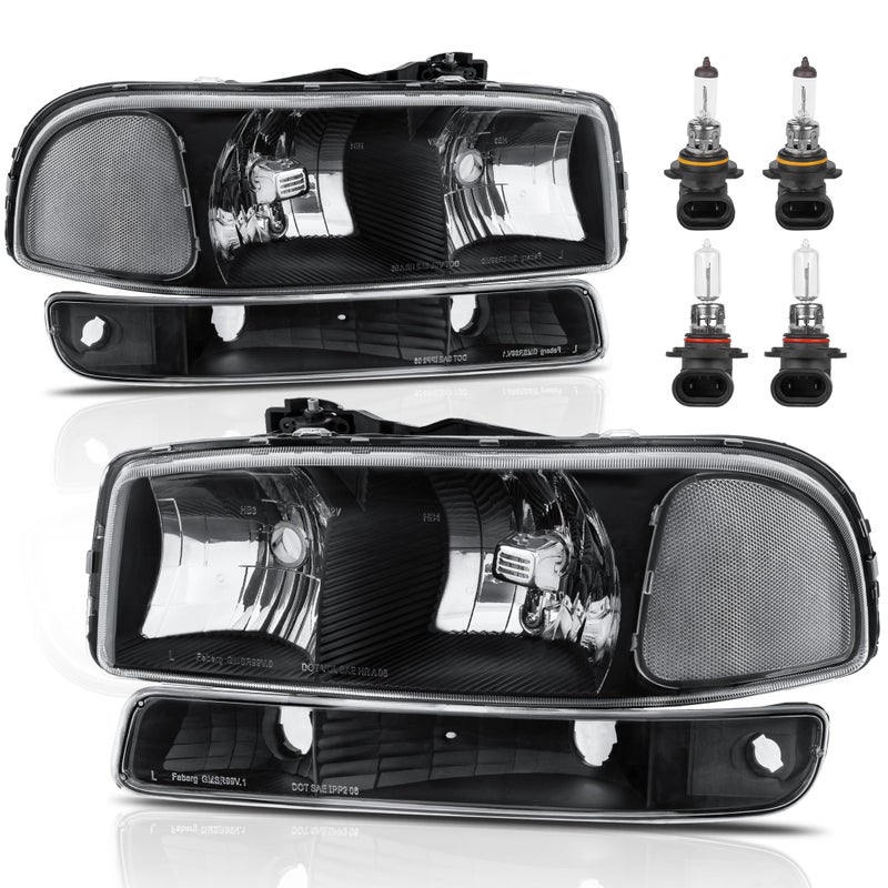 KUIPERAUTO Headlight Assembly Front Lamp Compatible with 19992006 GMC Sierra 1500 2500 20002006 GMC Yukon Headlamp wBulb Chrome HousingClear LensAmber Corner