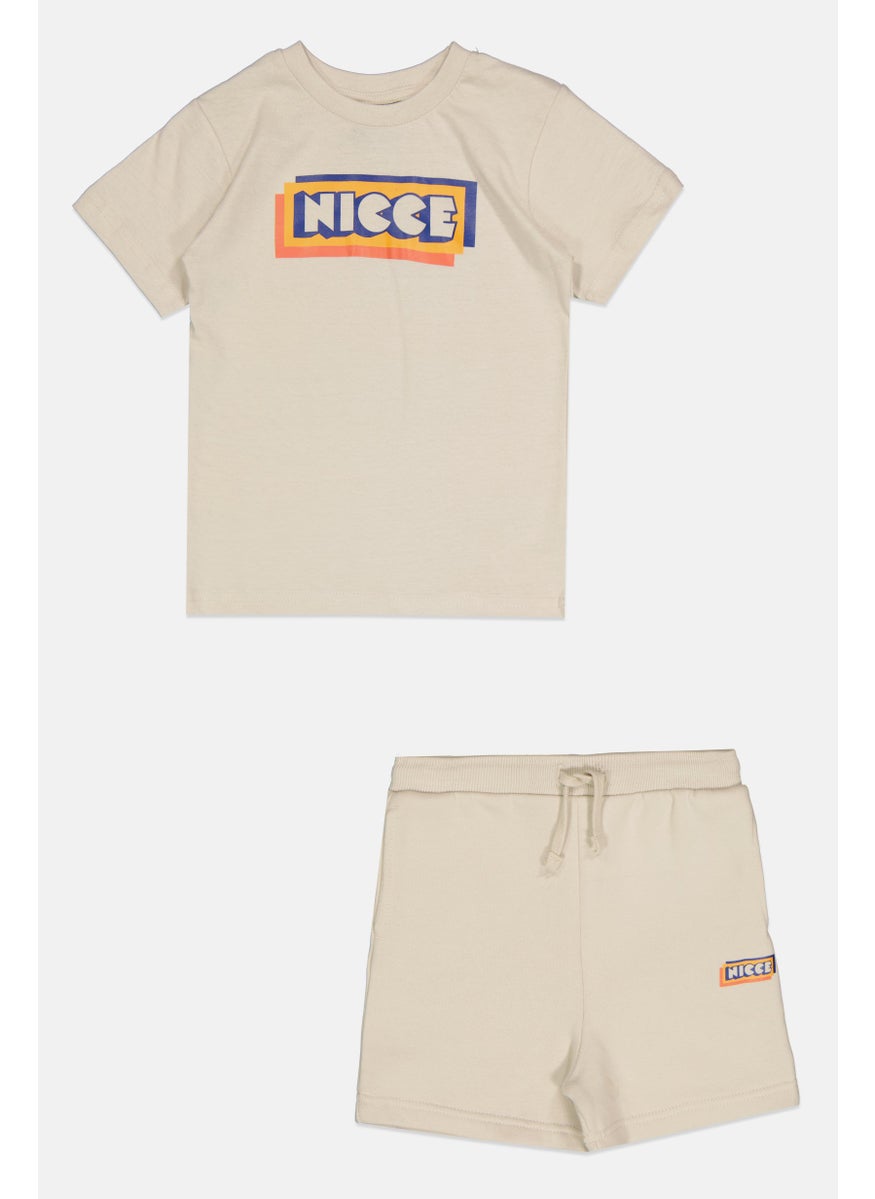 Nicce Toddlers Boy 2 Pieces Brand Logo Short Sleeve T-Shirt And Shorts Set, Beige  - Image 1