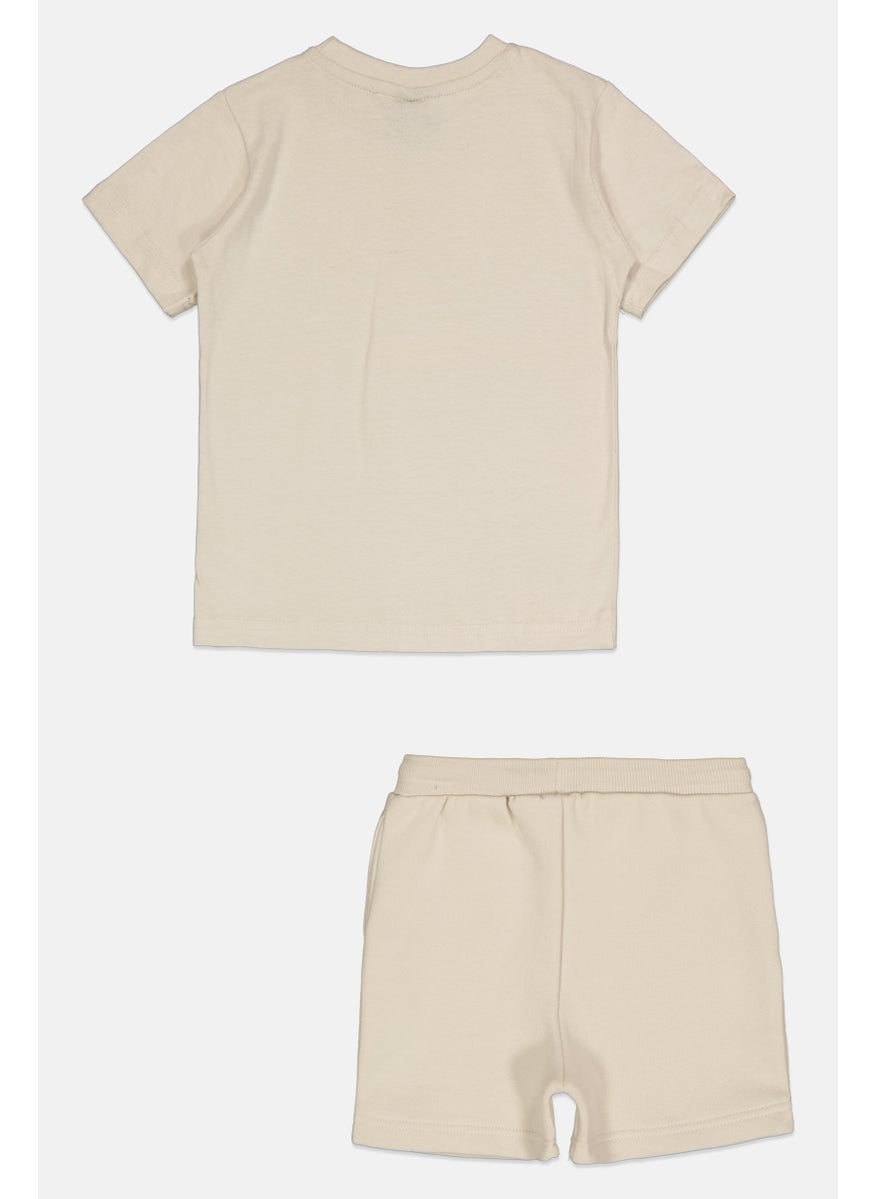 Nicce Toddlers Boy 2 Pieces Brand Logo Short Sleeve T-Shirt And Shorts Set, Beige  - Image 2
