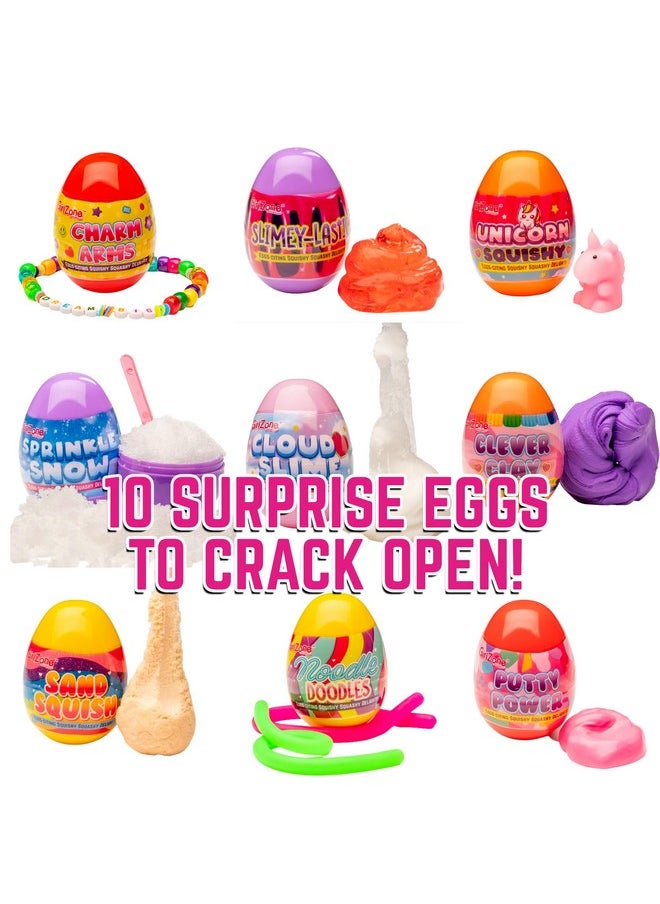 GirlZone Egg-Citing Squashy Delights, 10 Prefilled Easter Eggs With Diy Slime, Putty, Clay, Unicorn Squishy & Charm, Sensory Surprise Toys For Kids, Easter Gift For Boys And Girls  - Image 2