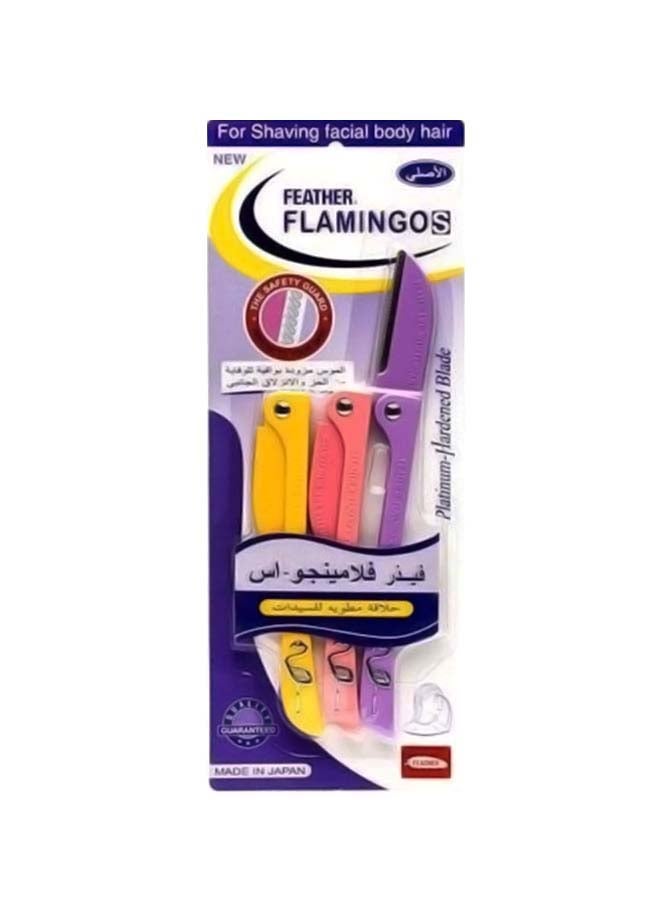 3-Piece Flamingos Facial Touch-up Stainless Steel Safe Razor Purple/Yellow/Pink 26g