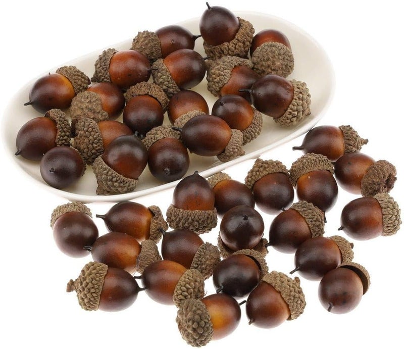 Gresorth 50pcs Artificial Lifelike Simulation Small Acorn Set Decoration Fake Fruit Faux Pine Cone Realistic Nutty with Natural Cap Model for Home Thanksgiving Halloween - Image 1