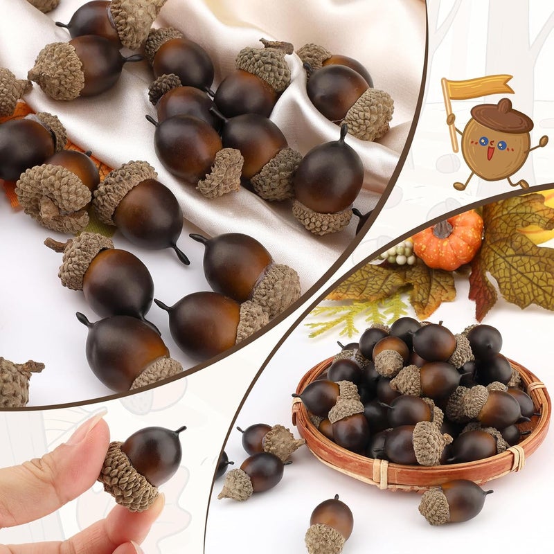 Gresorth 50pcs Artificial Lifelike Simulation Small Acorn Set Decoration Fake Fruit Faux Pine Cone Realistic Nutty with Natural Cap Model for Home Thanksgiving Halloween - Image 4