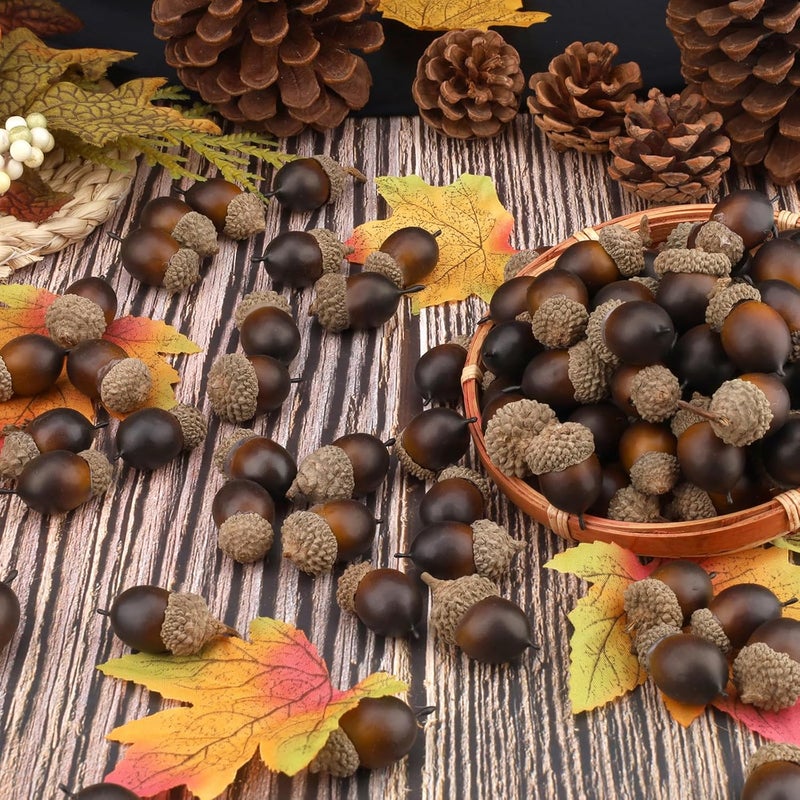 Gresorth 50pcs Artificial Lifelike Simulation Small Acorn Set Decoration Fake Fruit Faux Pine Cone Realistic Nutty with Natural Cap Model for Home Thanksgiving Halloween - Image 3