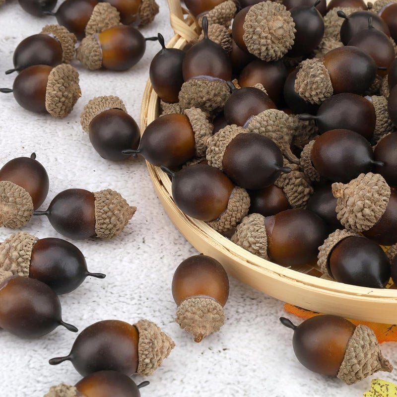 Gresorth 50pcs Artificial Lifelike Simulation Small Acorn Set Decoration Fake Fruit Faux Pine Cone Realistic Nutty with Natural Cap Model for Home Thanksgiving Halloween - Image 5
