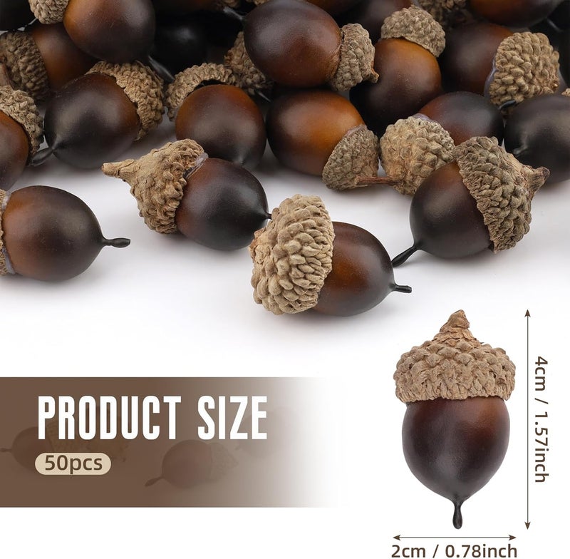 Gresorth 50pcs Artificial Lifelike Simulation Small Acorn Set Decoration Fake Fruit Faux Pine Cone Realistic Nutty with Natural Cap Model for Home Thanksgiving Halloween - Image 2