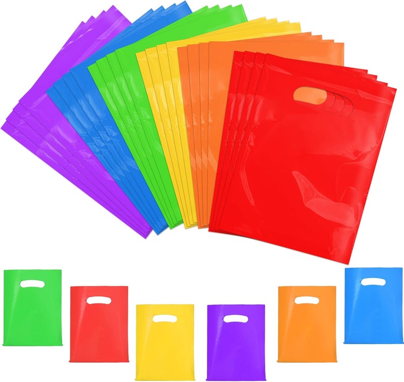24 PCS Plastic Party Favor Small Gift Bags - 6"x8" Goodie Bags for Kids' Birthday Party, Thanksgiving, Christmas, Halloween, Multicolor - Image 1