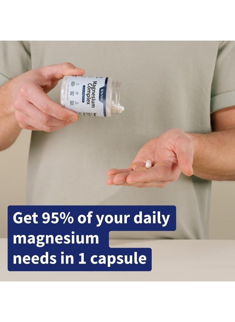 SNAP SUPPLEMENTS - Magnesium Complex 3 Forms Of Magnesium Muscle Relazation Heart And Bone Health And Neevous System Support Dietary Supplement - 60 Capsules - Image 1