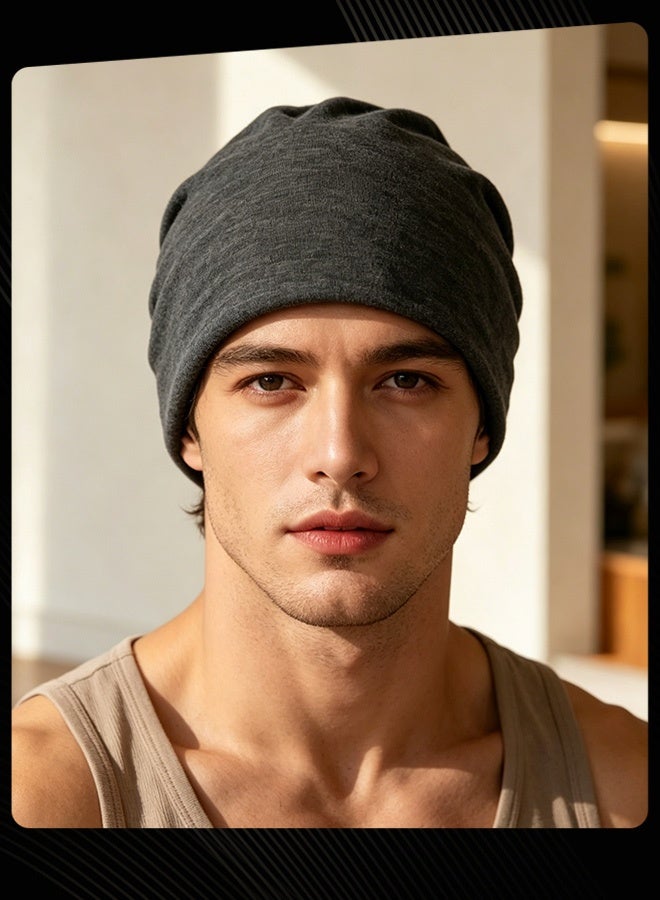 Autumn Winter Warm Slouchy Beanie Cap Cozy Knit Hat for Men Daily Street Wear Dark Grey - Image 2