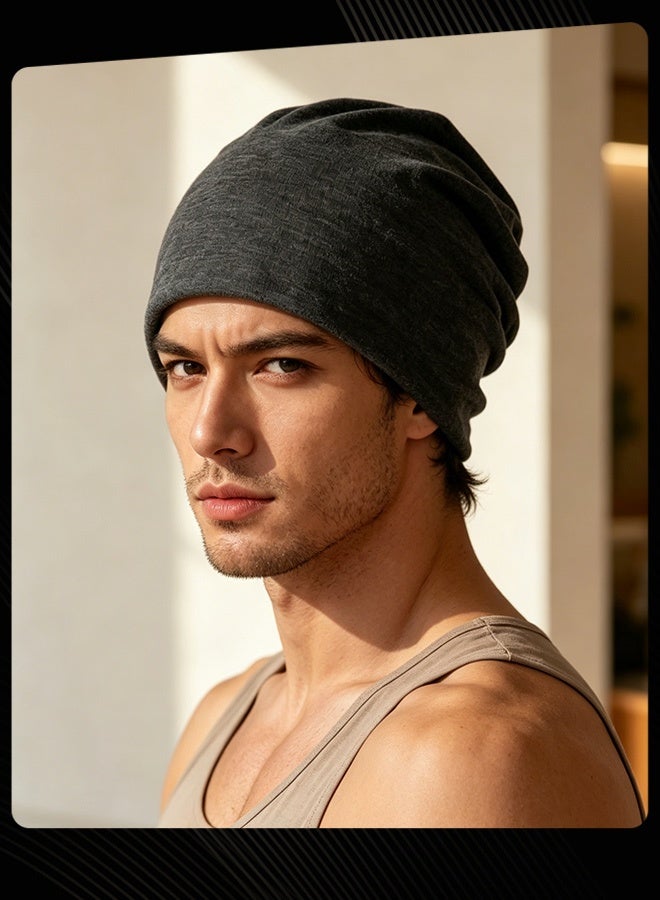 Autumn Winter Warm Slouchy Beanie Cap Cozy Knit Hat for Men Daily Street Wear Dark Grey - Image 1