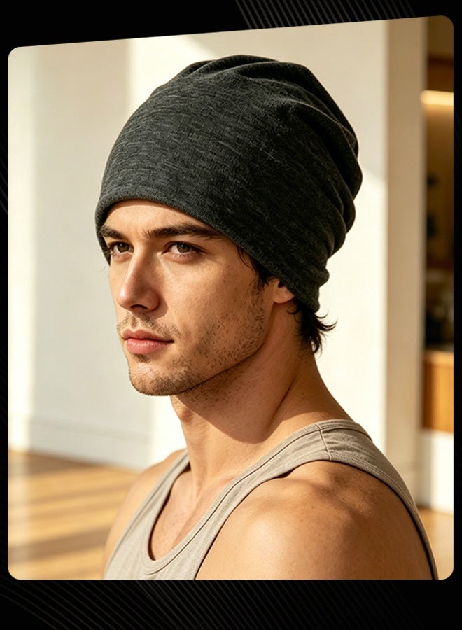 Autumn Winter Warm Slouchy Beanie Cap Cozy Knit Hat for Men Daily Street Wear Dark Grey - Image 3