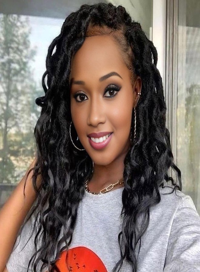 Ahrencan Short Deep Faux Locs Crochet Hair for Black Women-8 Packs 12 Inch Pre Looped Goddess Locs Crochet Hair With Deep Wave Curly Ends Prelooped Synthetic Crochet Braids,Lightweight& Natural Look(12",1B#) - Image 1