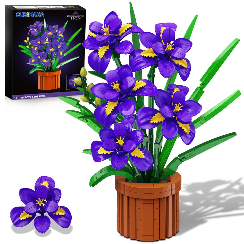 CUBIMANA Flowers Botanicals Iris Building Set - Easter Artificial Purple Bonsai Plant for Home Office DÃ©cor, 808PCS Flower Building Kit Indoor Decoration, Floar Gift for Adults Wife Girlfriend Mom - Image 1