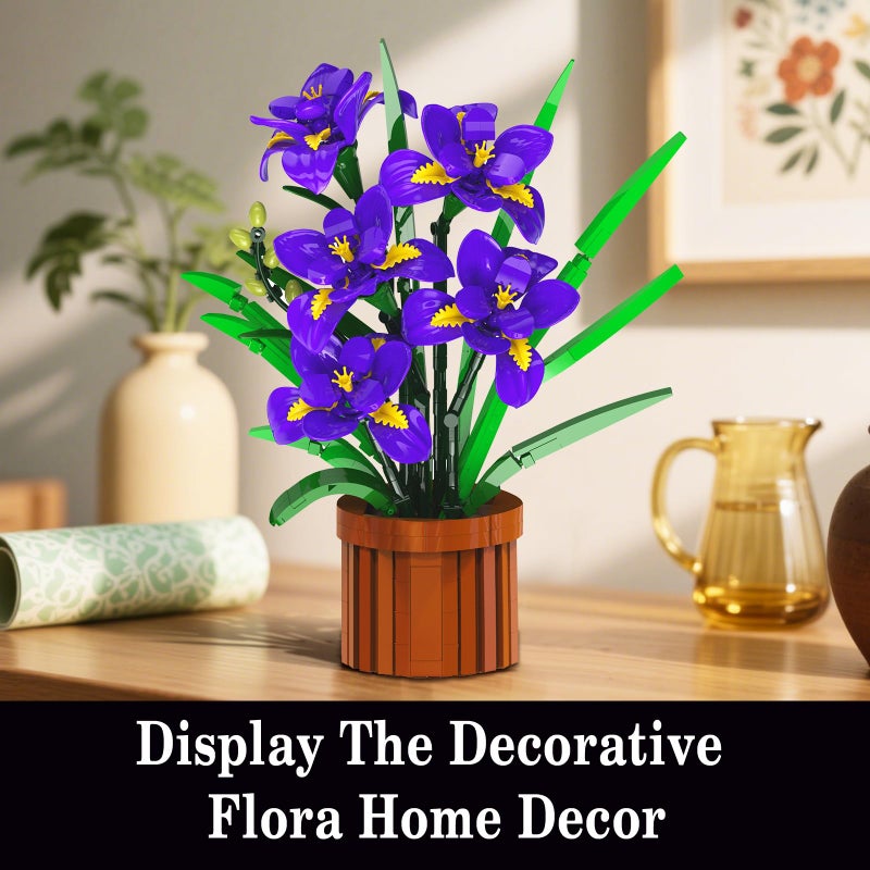 CUBIMANA Flowers Botanicals Iris Building Set - Easter Artificial Purple Bonsai Plant for Home Office DÃ©cor, 808PCS Flower Building Kit Indoor Decoration, Floar Gift for Adults Wife Girlfriend Mom - Image 3