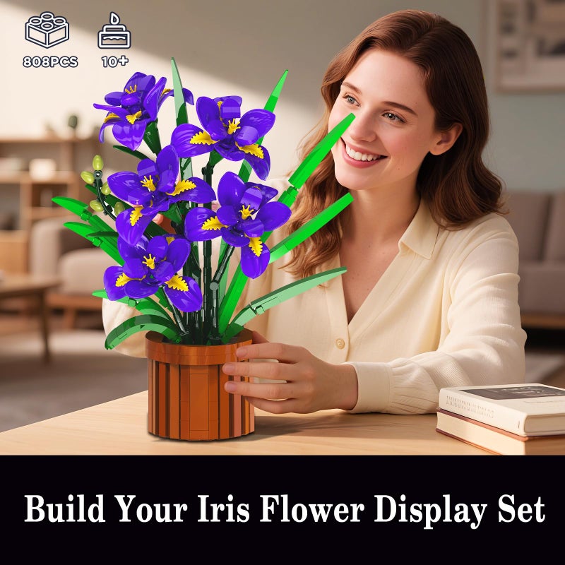 CUBIMANA Flowers Botanicals Iris Building Set - Easter Artificial Purple Bonsai Plant for Home Office DÃ©cor, 808PCS Flower Building Kit Indoor Decoration, Floar Gift for Adults Wife Girlfriend Mom - Image 2