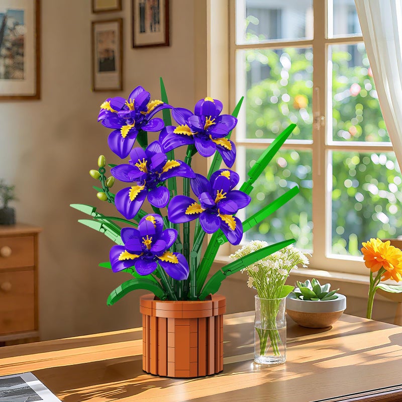CUBIMANA Flowers Botanicals Iris Building Set - Easter Artificial Purple Bonsai Plant for Home Office DÃ©cor, 808PCS Flower Building Kit Indoor Decoration, Floar Gift for Adults Wife Girlfriend Mom - Image 5