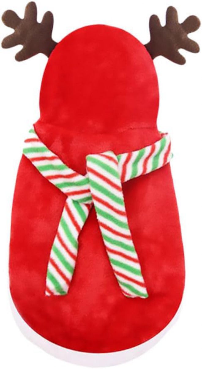 Alasum Pet Christmas Costume Set 2pcs Xs Warm Flannel Elk Dog Apparel with Scarf Soft Plush Holiday Outfit for Small Puppies - Image 1