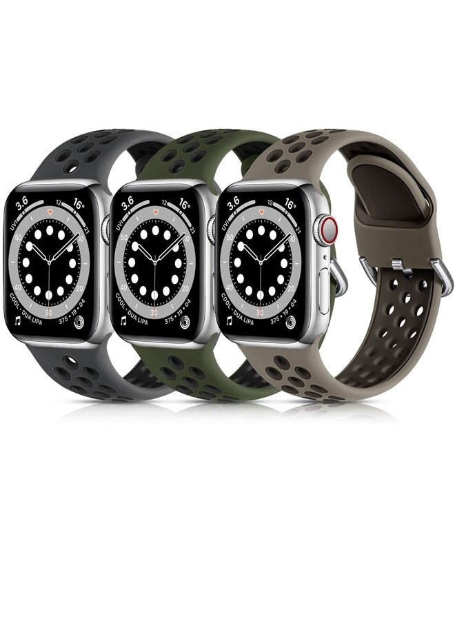 Lerobo - 3 Pack Compatible for Apple Watch Band Series 8/7 45mm 41mm Series 6/5/4/SE 44mm 40mm Series 3/2/1 42mm 38mm Ultra 49mm Breathable Silicone Sport Bands for Men Women, S/M - Image 1