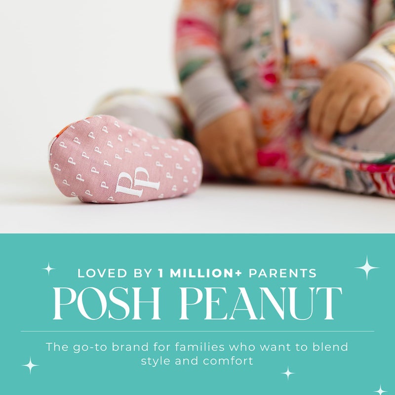 Posh Peanut بيجامة قدم أنيقة من بوش بينت للفتيات الصغيرات - ملابس نوم من فسكوز ناعم للغاية مصنوع من الخيزران مع سحاب ثنائي الاتجاه وحواف مزخرفة - ملابس نوم من حديثي الولادة إلى الأطفال الصغار (رمادي فرنسي، 0-3 أشهر) - Image 5