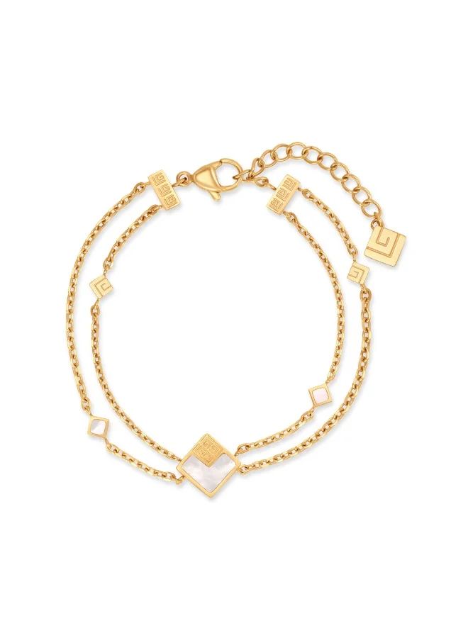 غاي لاروش Lea Gold-Plated Bracelet with Four Logo Motifs & Mother of Pearl