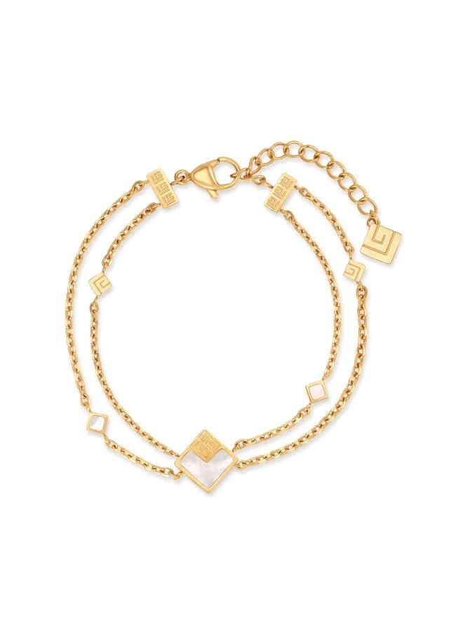 غاي لاروش Lea Gold-Plated Bracelet with Four Logo Motifs & Mother of Pearl