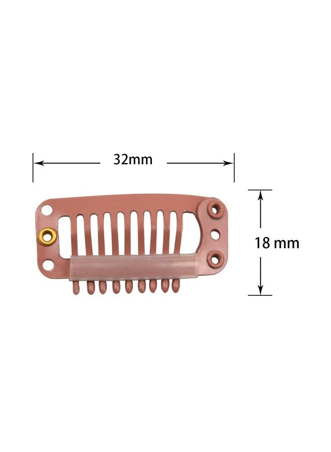 YTBYT 50 Pcs Hair Extension Clips 32mm 9-teeth Wig Clips Metal Snap Hair Clips with Rubber Silicone Back for Wigs Hairpiece Accessories DIY Clips (Light Brown) - Image 2