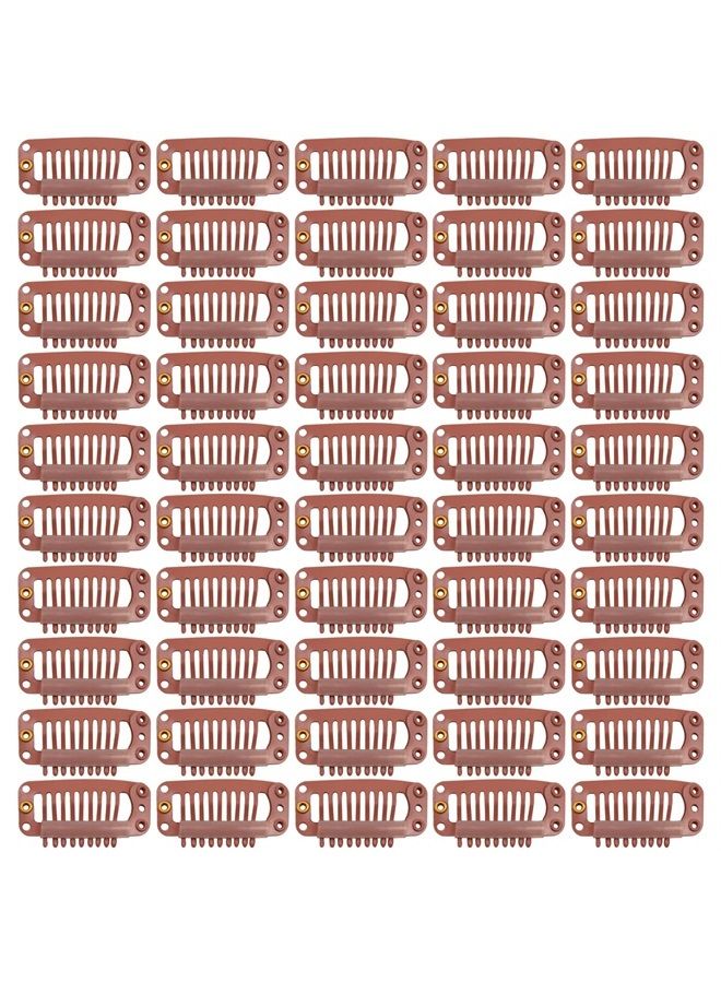 YTBYT 50 Pcs Hair Extension Clips 32mm 9-teeth Wig Clips Metal Snap Hair Clips with Rubber Silicone Back for Wigs Hairpiece Accessories DIY Clips (Light Brown) - Image 1