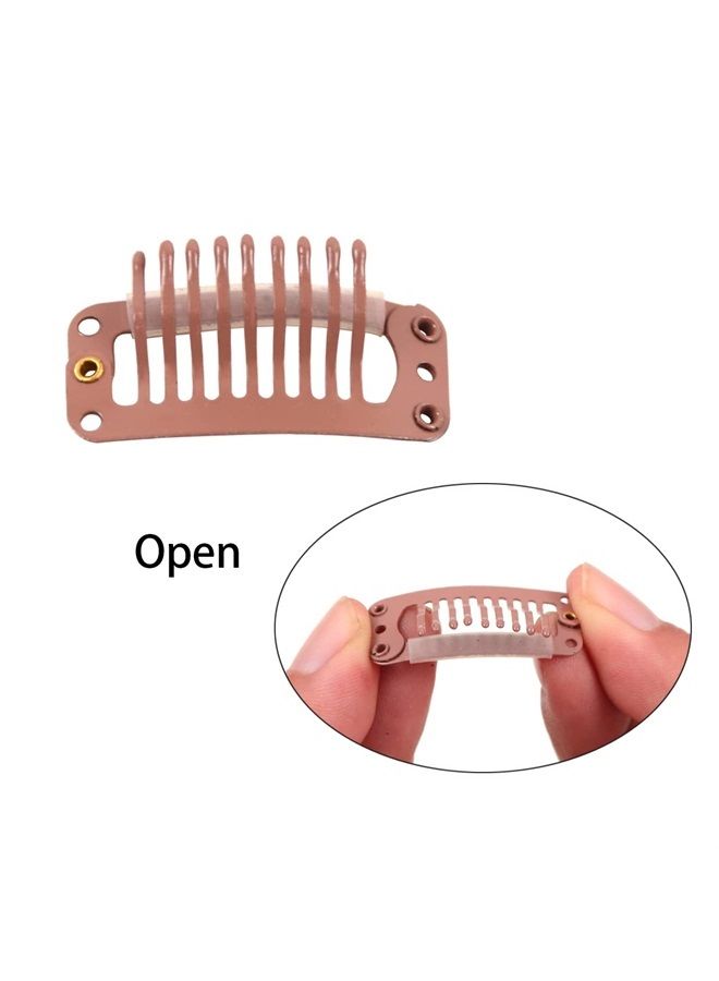 YTBYT 50 Pcs Hair Extension Clips 32mm 9-teeth Wig Clips Metal Snap Hair Clips with Rubber Silicone Back for Wigs Hairpiece Accessories DIY Clips (Light Brown) - Image 3