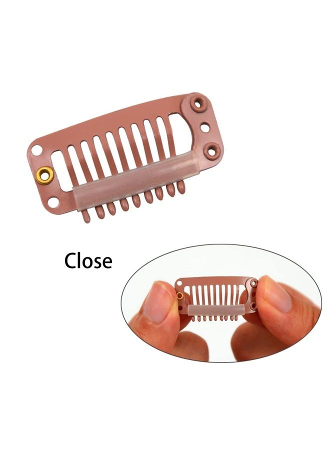 YTBYT 50 Pcs Hair Extension Clips 32mm 9-teeth Wig Clips Metal Snap Hair Clips with Rubber Silicone Back for Wigs Hairpiece Accessories DIY Clips (Light Brown) - Image 4
