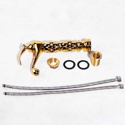 24x7 eMall Gold Brass Heavy Basin Mixer Faucet Tap for Bathroom Toilet Wash Basins Hot and Cold Water, Gold Diamond 12 Inch Height - Image 5