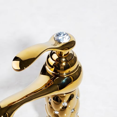 24x7 eMall Gold Brass Heavy Basin Mixer Faucet Tap for Bathroom Toilet Wash Basins Hot and Cold Water, Gold Diamond 12 Inch Height - Image 3