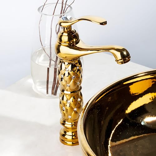 24x7 eMall Gold Brass Heavy Basin Mixer Faucet Tap for Bathroom Toilet Wash Basins Hot and Cold Water, Gold Diamond 12 Inch Height - Image 1
