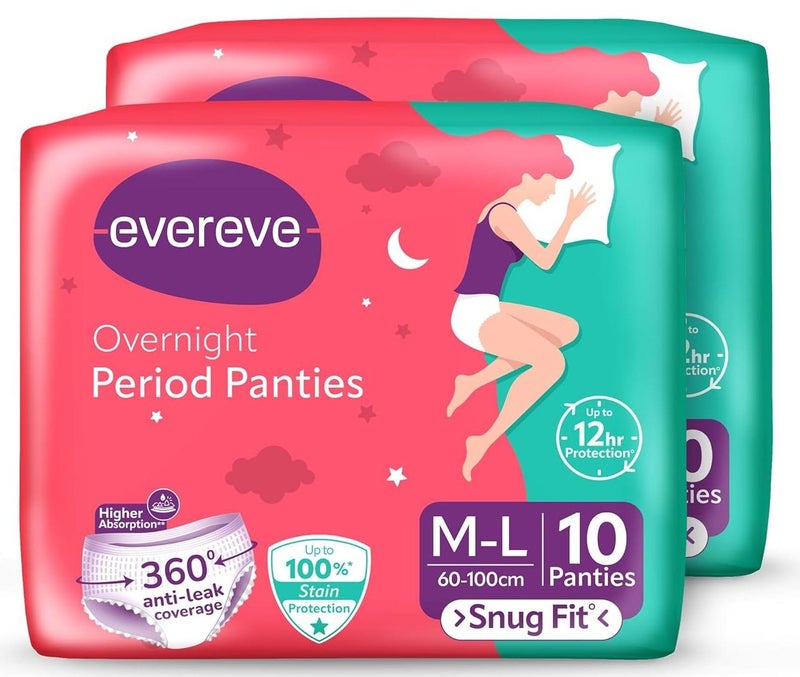Evereve Ultra Absorbent Disposable Period Panties,M-L,2X10's Pack,0% Leaks,Sanitary Protection For Women,Maternity Delivery Pad,360Protection,Postpartum&Overnight Use,Heavy Flow Pack Of 20 - Image 1
