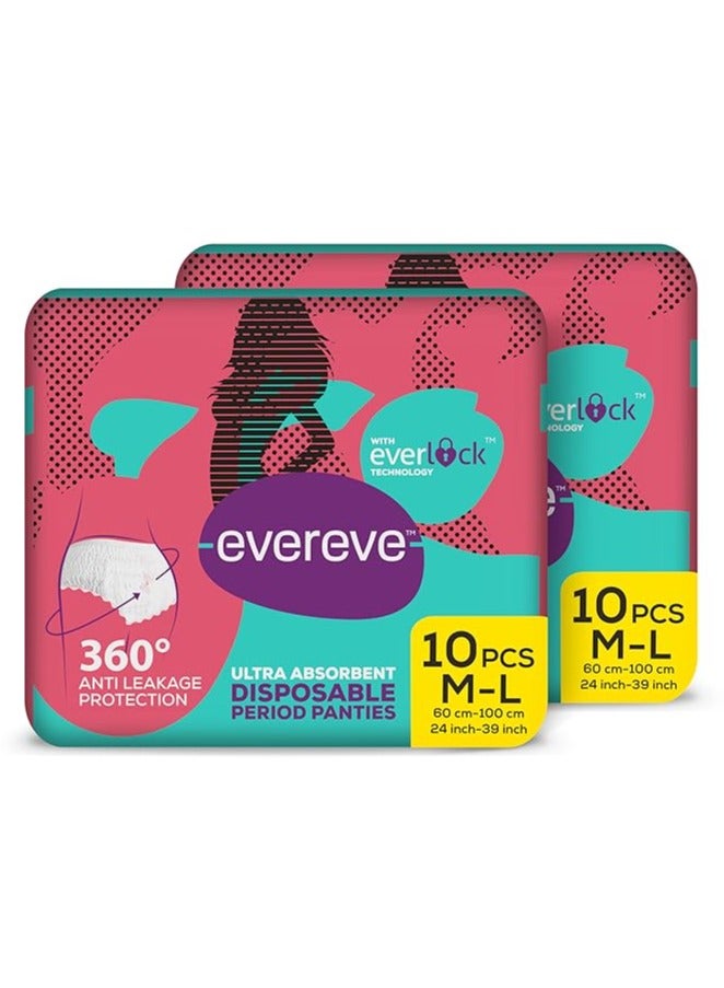 Evereve Ultra Absorbent Disposable Period Panties,M-L,2X10's Pack,0% Leaks,Sanitary Protection For Women,Maternity Delivery Pad,360Protection,Postpartum&Overnight Use,Heavy Flow Pack Of 20 - Image 3