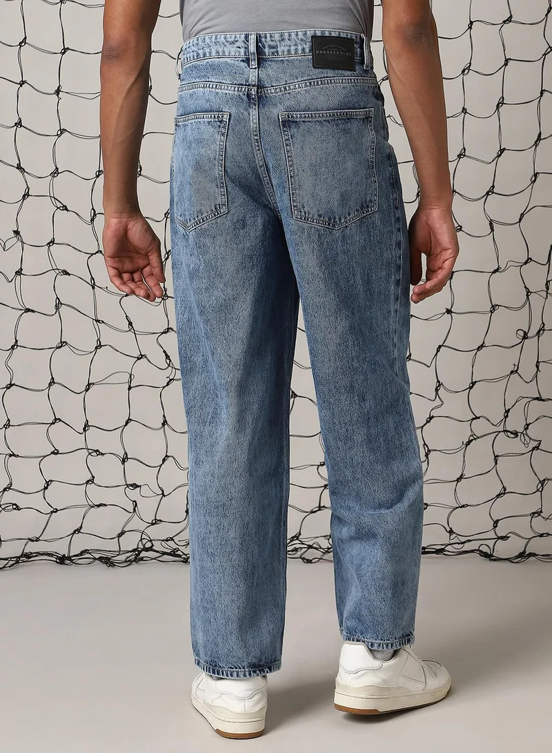 Hubberholme  Men's Indigo 100% Cotton Distressed Full Length Loose Fit Jeans for Men | Best Price UAE