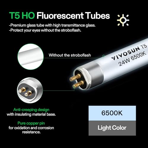 VIVOSUN T5 Grow Light Bulbs 2 Ft 22 Inches, 24W 6500K HO Fluorescent Tubes Light Bulbs, Cool White T5 Bulb for 22 Inches T5 Light Fixtures, T5 Grow Lights for Indoor Plants, 2 Ft 24W Pack of 5 - Image 5