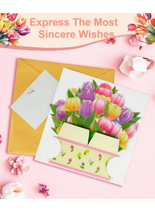 Magic Ants - Flower Paper Pop Up Cards Flower Bouquet 3D Popup Greeting Card Pop Up Birthday Card For Mom Thank You Card For Women Mother'S Day Includes Envelope Tulip - Image 1