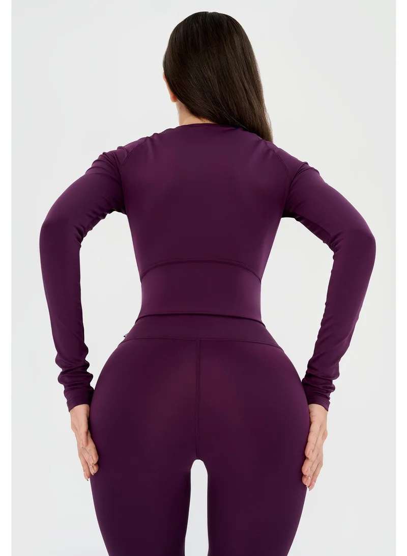 Bona Fide Base Rash Purple Bona Fide Women’s Compression Workout Top – Long Sleeve Breathable Gym Crop Shirt for Women | Best Price UAE