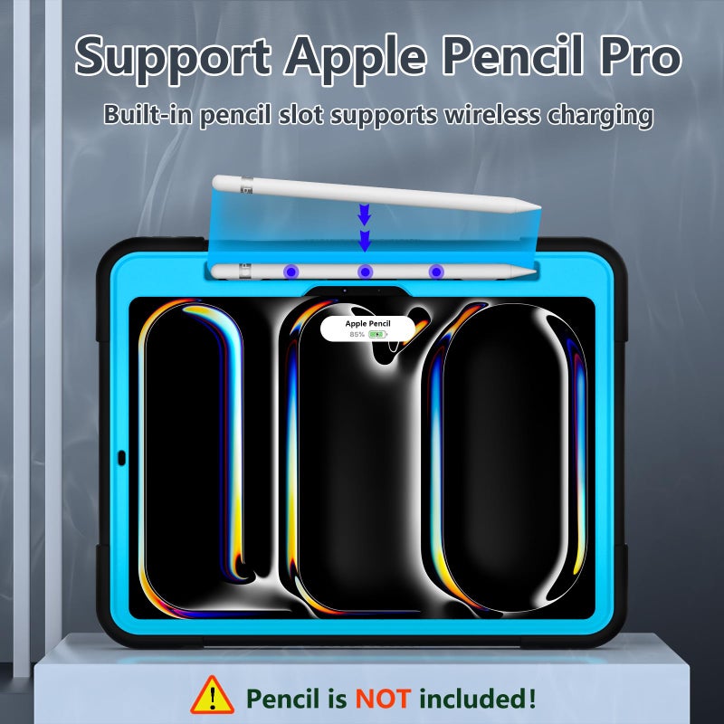 TSQQST for iPad Pro 11 Inch Case M4 5th Generation 2024, iPad Pro 11 Case with Pencil Holder+Stand, Full-Body Protective Rugged Shockproof Cover for iPad Pro 11 Inch 5th Gen, Black Blue - Image 4